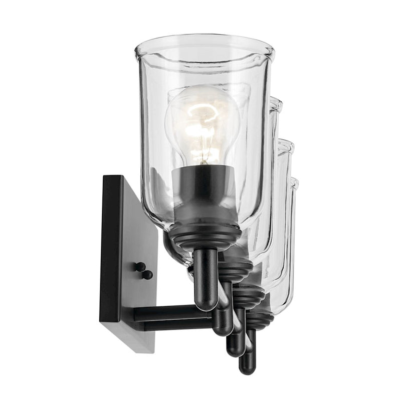 Kichler Shailene 30in 4-Light Linear Vanity Light | Traditional Black Steel & Clear Glass | Bathroom Above-Vanity Light | 100W x 4 | Model 45575BKCLR