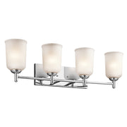 Kichler Shailene 30in 4-Light Bathroom Vanity Light | Transitional Chrome and Satin Etched Glass | Bathroom Vanity | Model 45575CH