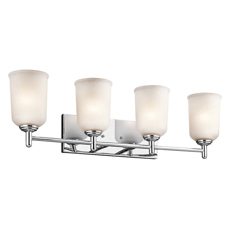 Kichler Shailene 30in 4-Light Bathroom Vanity Light | Transitional Chrome and Satin Etched Glass | Bathroom Vanity | Model 45575CH