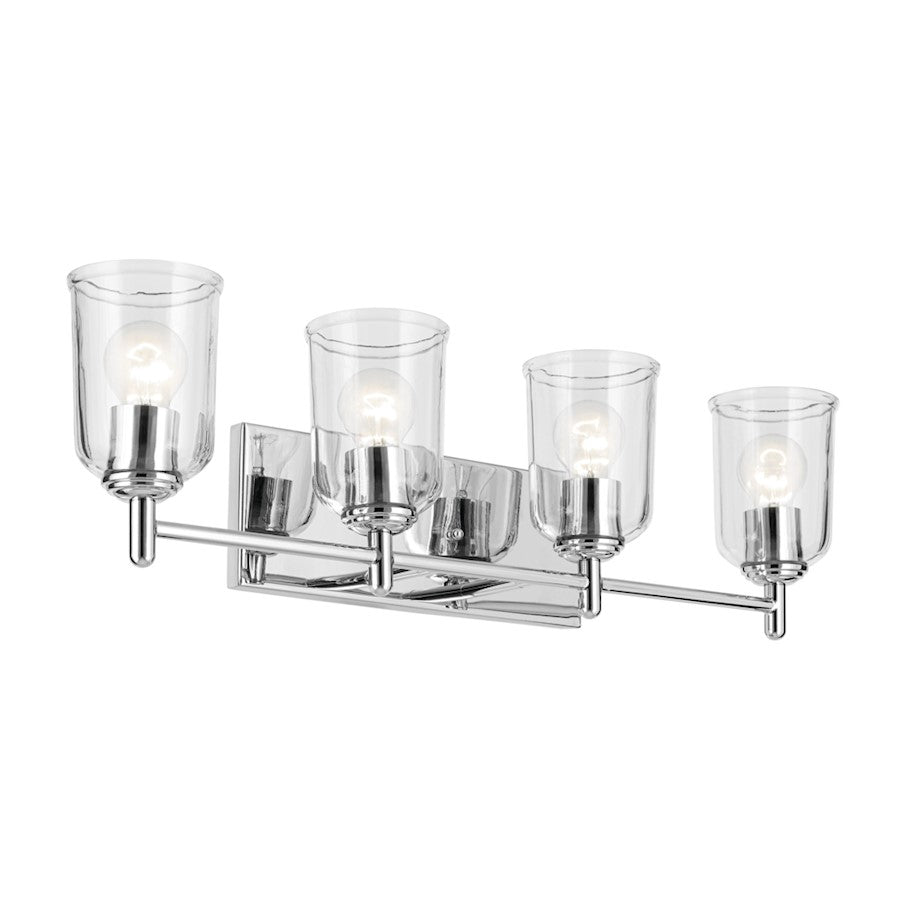 Kichler Shailene 29.75in 4-Light Vanity Light | Traditional Chrome & Clear Glass | Bathroom Vanity Lighting | 400W Incandescent | Model 45575CHCLR