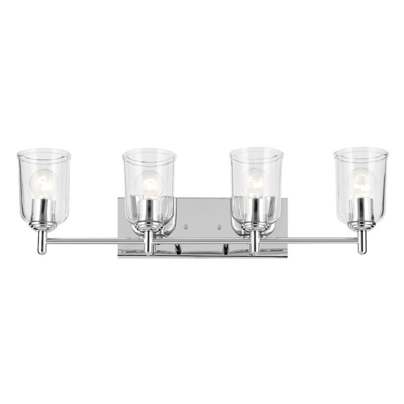 Kichler Shailene 29.75in 4-Light Vanity Light | Traditional Chrome & Clear Glass | Bathroom Vanity Lighting | 400W Incandescent | Model 45575CHCLR