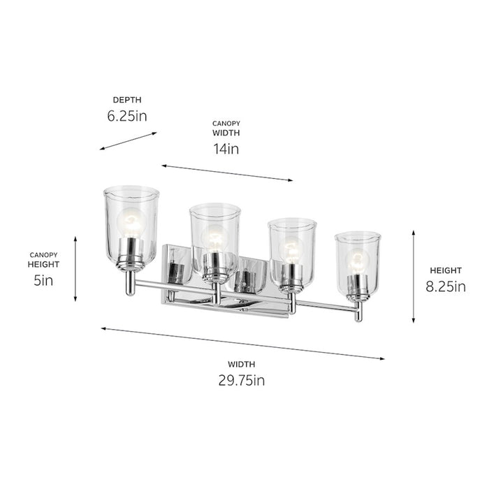 Kichler Shailene 29.75in 4-Light Vanity Light | Traditional Chrome & Clear Glass | Bathroom Vanity Lighting | 400W Incandescent | Model 45575CHCLR