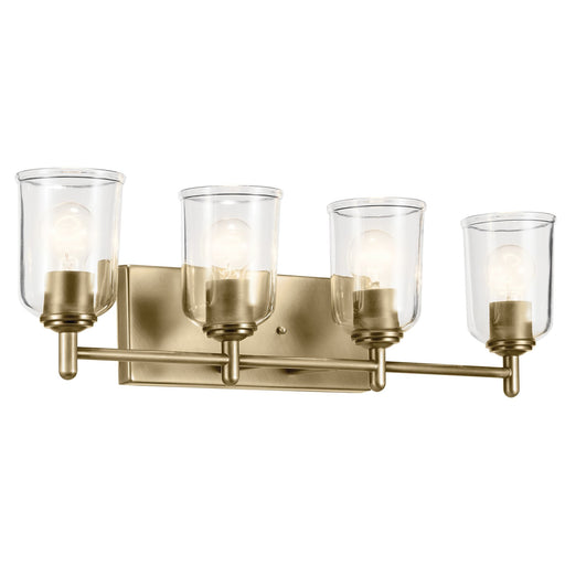 Kichler Shailene 30in 4-Light Vanity Light | Traditional Natural Brass and Clear Glass | Bathroom Vanity | 30 x 8 x 6 in | Model 45575NBRCLR
