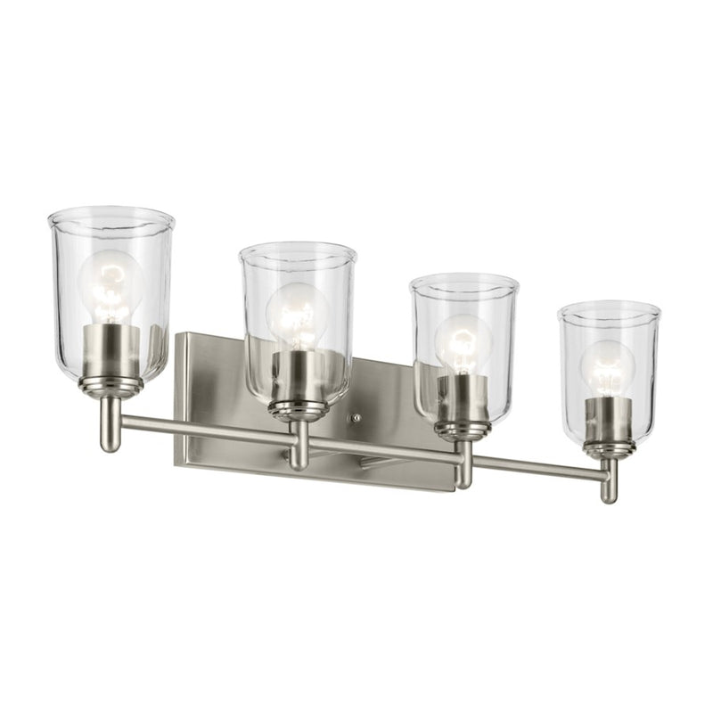 Kichler Shailene 4 Light Linear 8.25in Vanity Light | Traditional Brushed Nickel & Clear Glass | Bathroom & Powder Room Vanity Lighting | Model 45575NICLR