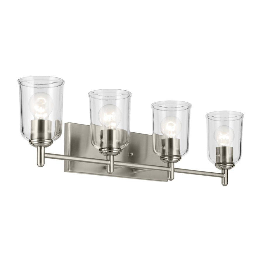 Kichler Shailene 4 Light Linear 8.25in Vanity Light | Traditional Brushed Nickel & Clear Glass | Bathroom & Powder Room Vanity Lighting | Model 45575NICLR