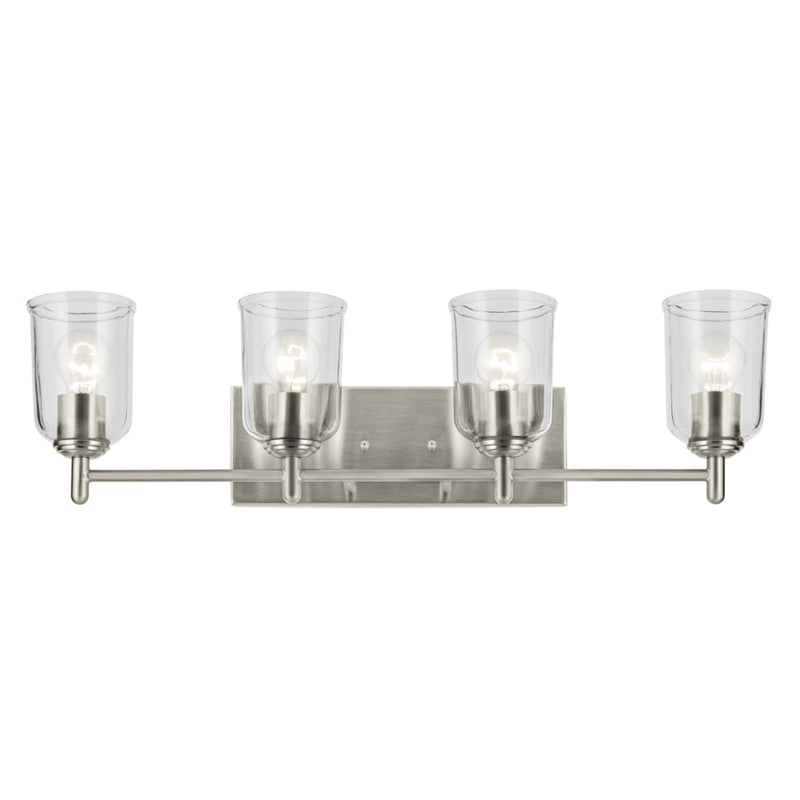 Kichler Shailene 4 Light Linear 8.25in Vanity Light | Traditional Brushed Nickel & Clear Glass | Bathroom & Powder Room Vanity Lighting | Model 45575NICLR