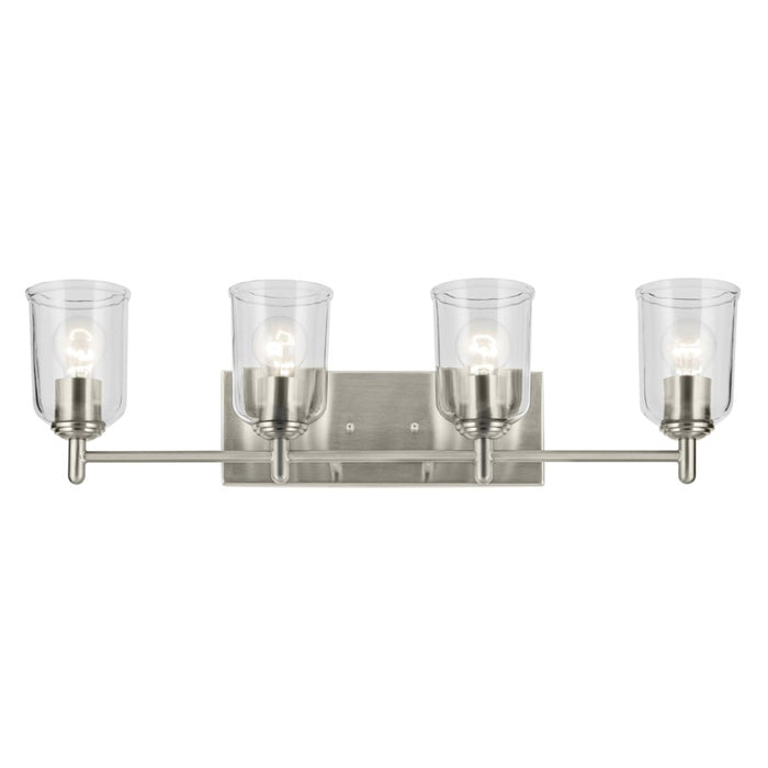 Kichler Shailene 4 Light Linear 8.25in Vanity Light | Traditional Brushed Nickel & Clear Glass | Bathroom & Powder Room Vanity Lighting | Model 45575NICLR