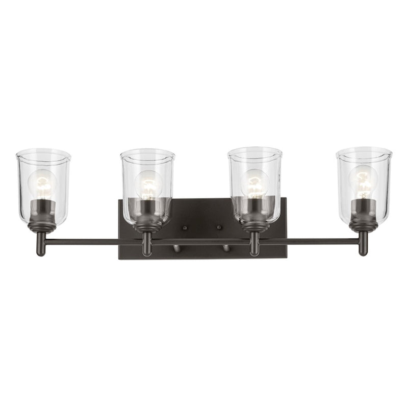 Kichler Shailene 30in Linear Vanity Light | Traditional Olde Bronze & Clear Glass | Bathroom & Powder Room | 4-Light Incandescent | Model 45575OZCLR