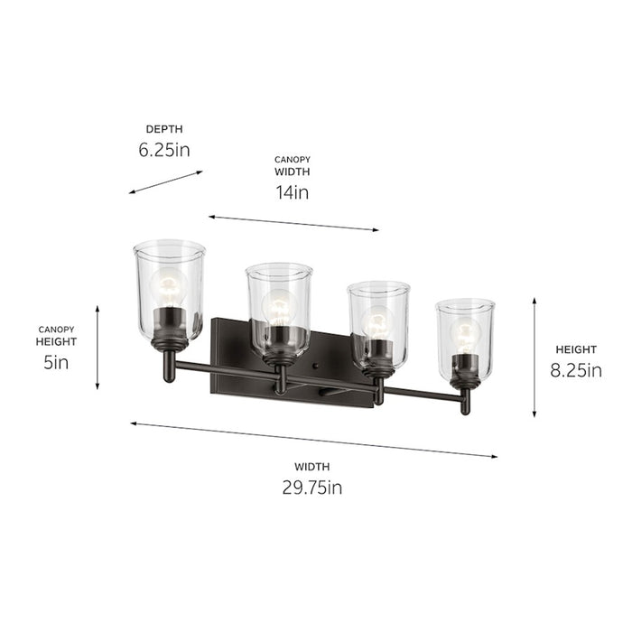 Kichler Shailene 30in Linear Vanity Light | Traditional Olde Bronze & Clear Glass | Bathroom & Powder Room | 4-Light Incandescent | Model 45575OZCLR