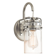 Kichler Brinley 5in 1-Light Wall Sconce | Rustic Brushed Nickel Steel and Clear Glass | Hallway & Living Room Accent | 5 x 6 x 12 in | Model 45576NI