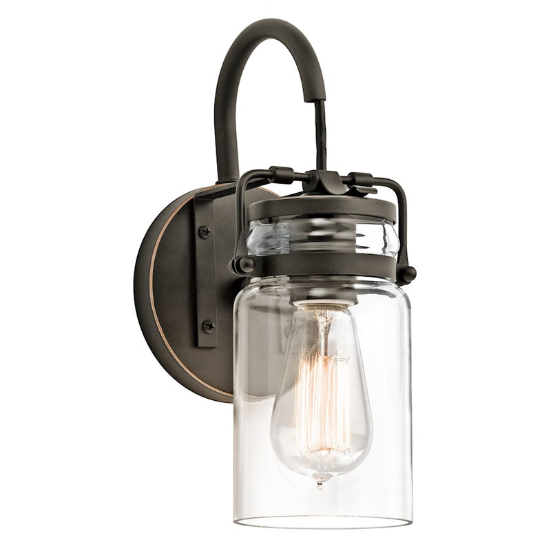 Kichler Brinley 1-Light Wall Sconce | Rustic Olde Bronze and Clear Glass | Entryway & Hallway Accent | 5 x 12 in | Model 45576OZ