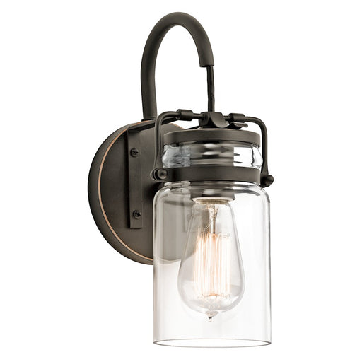 Kichler Brinley 1-Light Wall Sconce | Rustic Olde Bronze and Clear Glass | Entryway & Hallway Accent | 5 x 12 in | Model 45576OZ