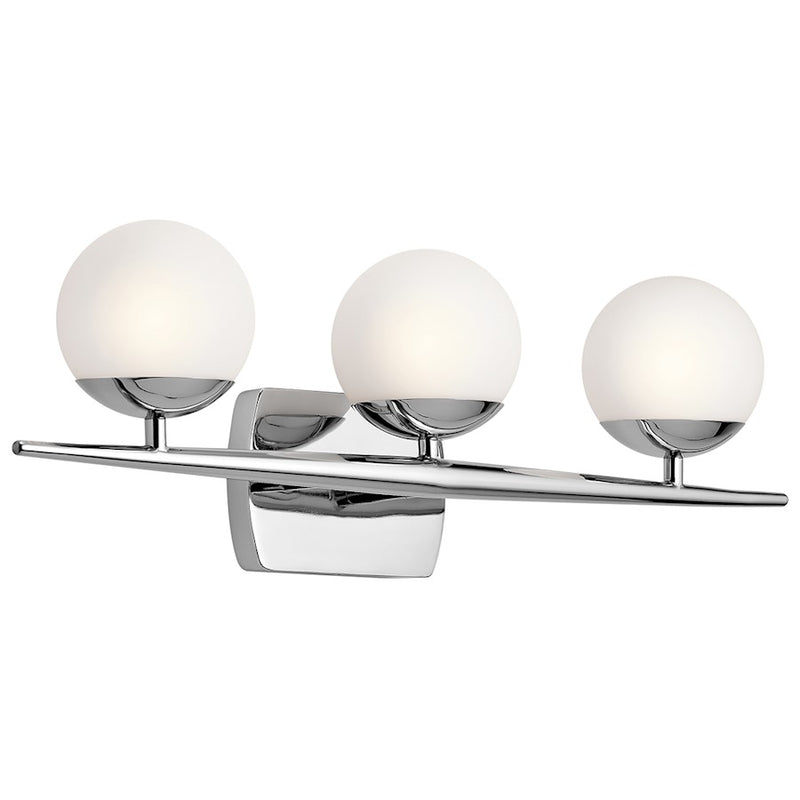 Kichler Jasper 24in 3-Light Bathroom Vanity Light | Mid-Century Modern Chrome and Satin Etched Cased Opal Glass | Bathroom Vanity | Model 45582CH