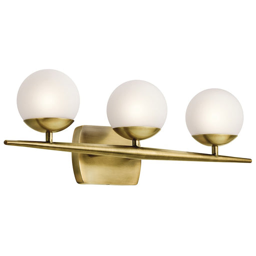 Kichler Jasper 3-Light Bath Vanity Light | Mid-Century Modern Natural Brass and Satin Etched Opal Glass | Bathroom & Powder Room | Model 45582NBR