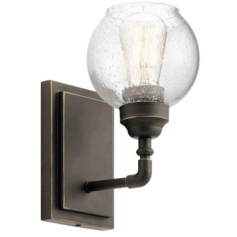 Kichler Niles 1-Light Wall Sconce | Transitional Olde Bronze and Clear Seeded Glass | Hallway & Bathroom Accent | 5.5 x 10 x 7.25 in | Model 45590OZ