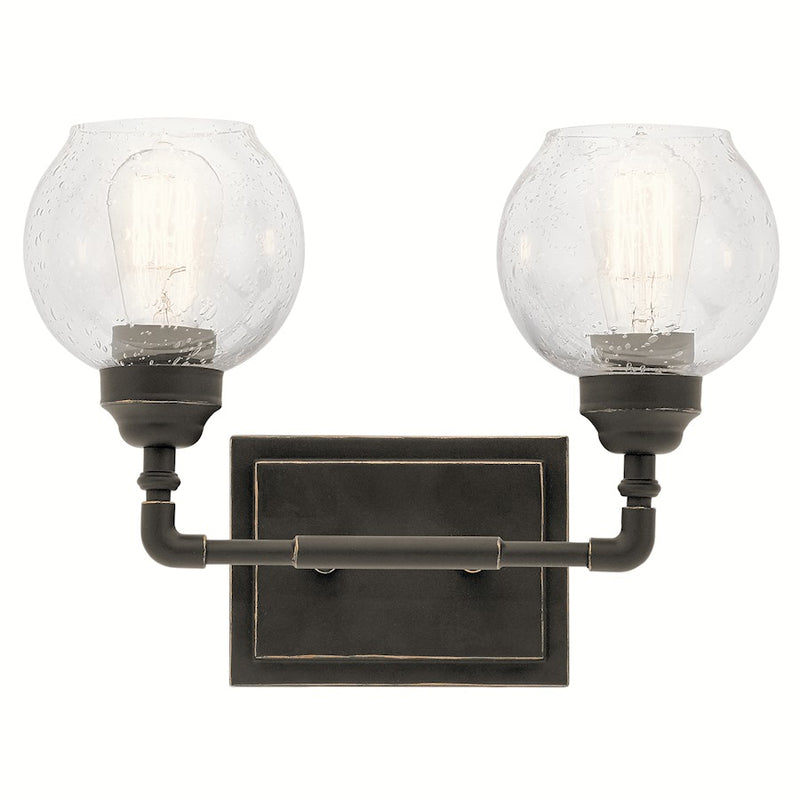 Kichler Niles 15in 2-Light Vanity Light | Transitional Olde Bronze and Clear Seeded Glass | Bathroom & Powder Room | 15 x 11 in | Model 45591OZ