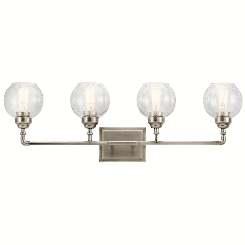 Kichler Niles 33in 4-Light Bath Vanity Light | Transitional Antique Pewter and Clear Seeded Glass | Bathroom Vanity | 33.25 x 10.75 in | Model 45593AP