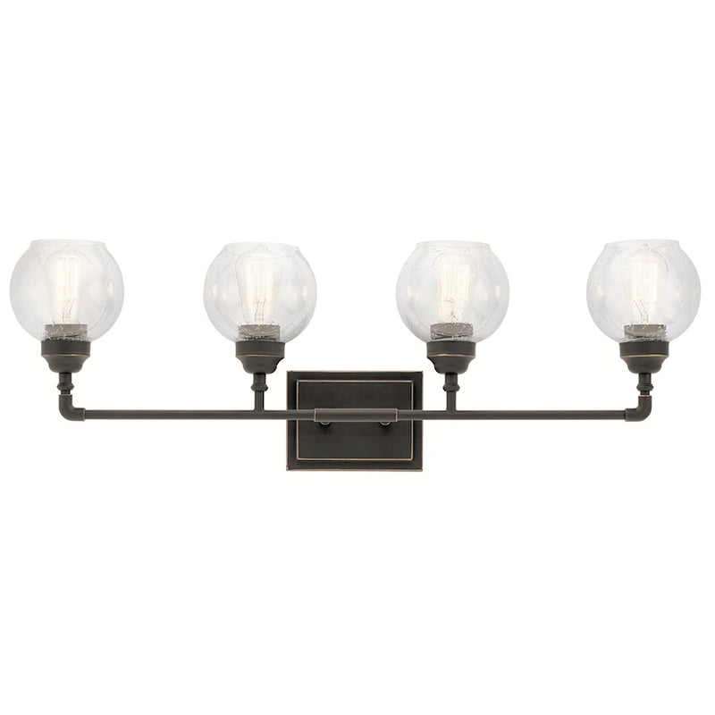 Kichler Niles 33in 4-Light Bath Vanity Light | Transitional Olde Bronze Steel and Clear Seeded Glass | Bathroom Vanity | Model 45593OZ