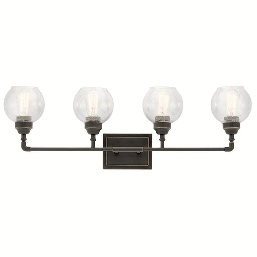 Kichler Niles 33in 4-Light Bath Vanity Light | Transitional Olde Bronze Steel and Clear Seeded Glass | Bathroom Vanity | Model 45593OZ