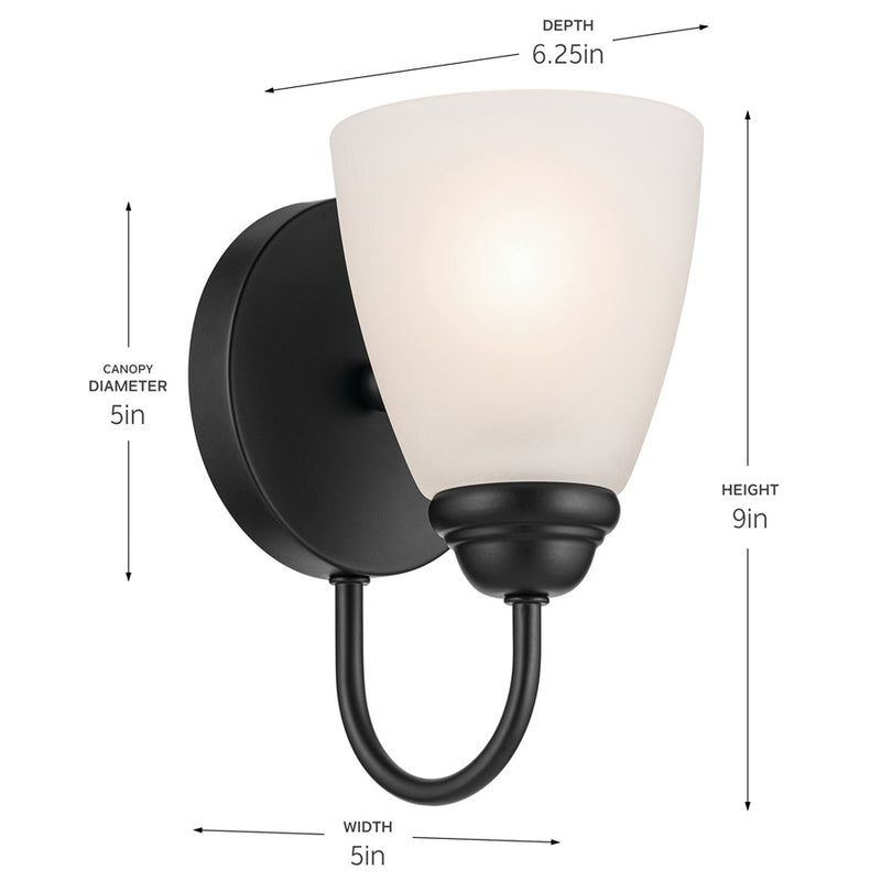 Kichler Jolie 1 Light Wall Sconce, Black/Clear Satin Etched