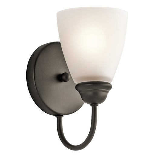Kichler Jolie 1-Light Wall Sconce | Transitional Olde Bronze and Satin Etched Glass | Bedroom & Hallway | 5 x 9 in | Model 45637OZ