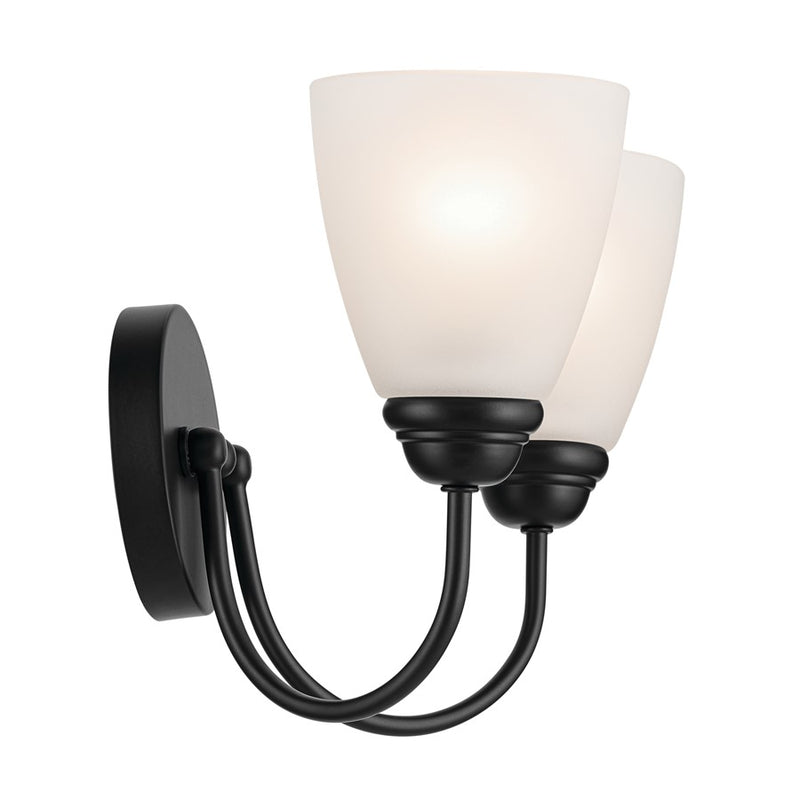 Kichler Jolie 13in 2-Light Vanity Light | Traditional Black Steel & Clear Satin Etched Glass | Bathroom Vanity & Powder Room Lighting | Model 45638BK