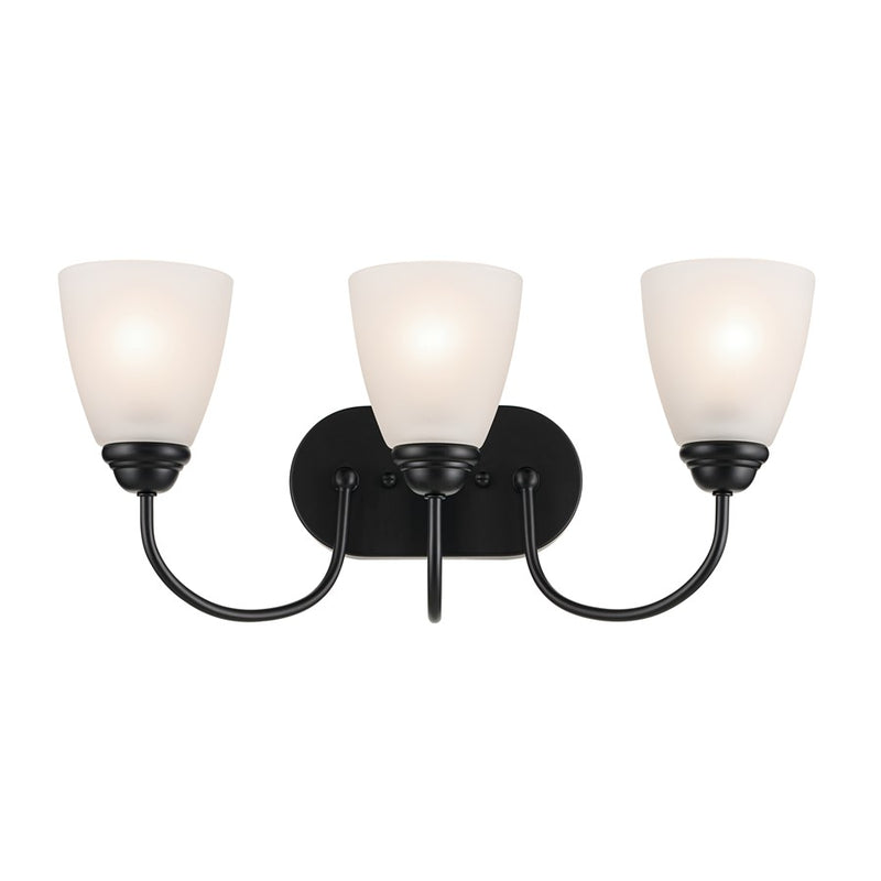 Kichler Jolie 20.5in 3 Light Bath Vanity Light | Traditional Black Steel & Satin Etched Opal Glass | Bathroom & Hallway Lighting | Model 45639BK