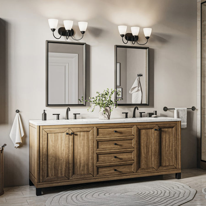 Kichler Jolie 3 Light Bath Light, Black/Satin Etched Cased Opal