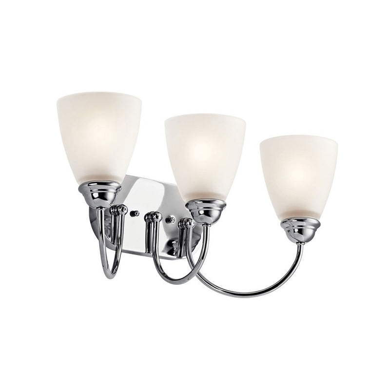 Kichler Jolie Bath 20in 3-Light LED Vanity Light | Transitional Chrome and Satin Etched Glass | Bathroom Vanity | 20.25 x 9.25 in | Model 45639CHL18