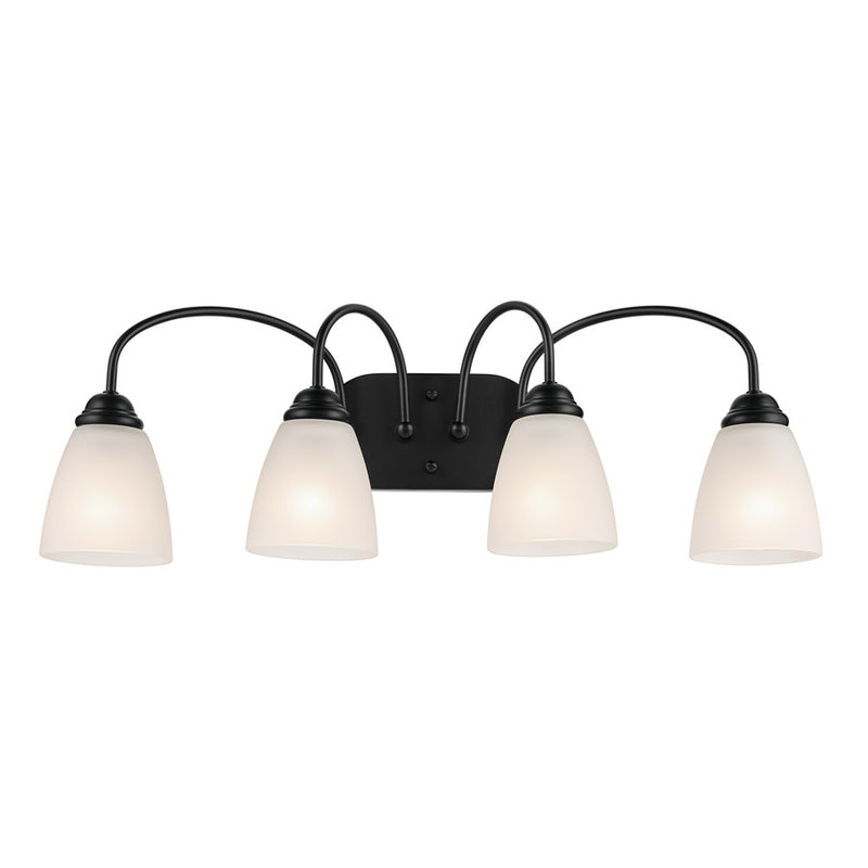 Kichler Jolie 28in 4-Light Bath Vanity | Traditional Black Steel & Satin Etched Opal Glass | Bathroom & Bedroom Vanity Light | 4 Bulbs | Model 45640BK
