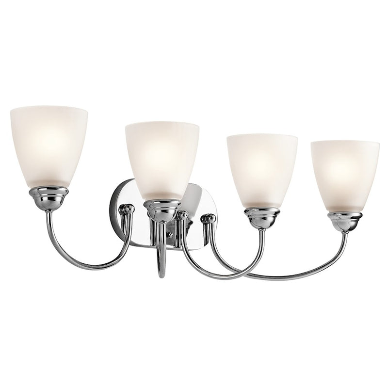 Kichler Jolie 28in 4-Light Bath Vanity Light | Chrome and Satin Etched Glass | Bathroom Vanity | 28 x 9.25 x 8 in | Model 45640CH