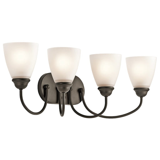 Kichler Jolie 28in 4-Light Bath Vanity Light | Transitional Olde Bronze and Satin Etched Glass | Bathroom Vanity & Powder Room | Model 45640OZ