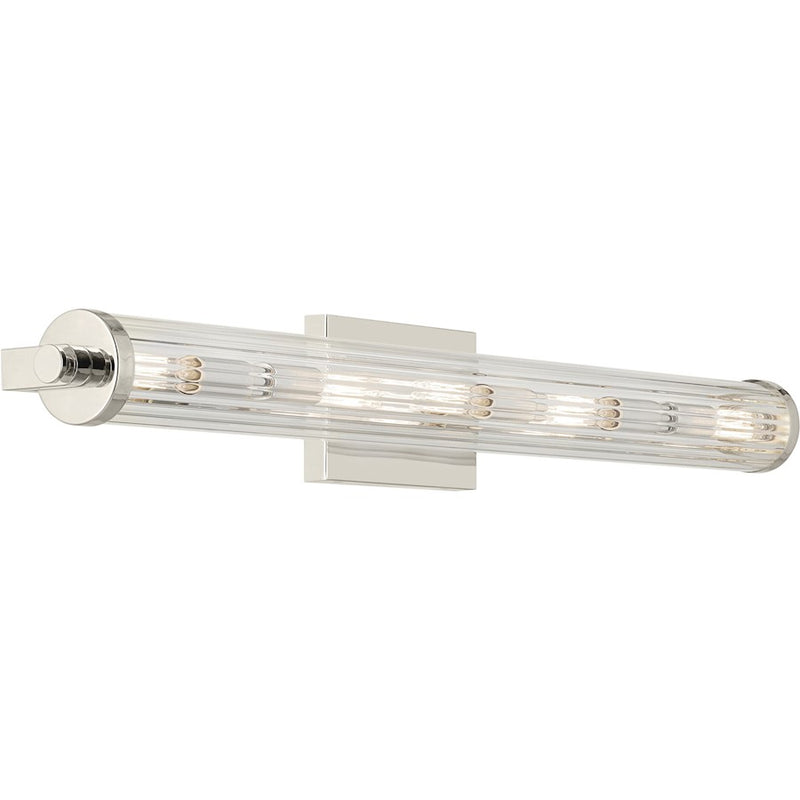 Kichler Azores 32in 5-Light Linear Vanity Light | Industrial Black and Clear Fluted Glass | Bathroom Vanity | 32 x 4.5 in | Model 45650BK