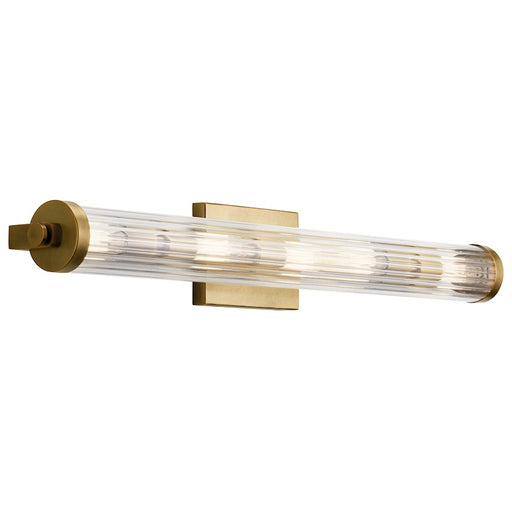 Kichler 32in 4-Light Linear Bath Vanity Light | Vintage Industrial Steel Natural Brass | Bathroom Vanity | 32 x 4 x 4 in | Model 45650NBR