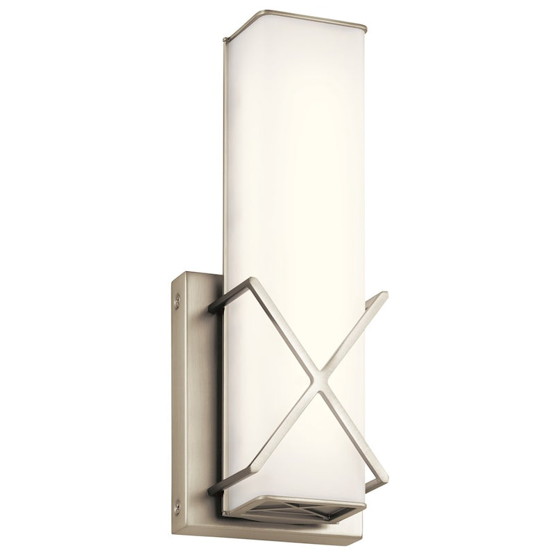 Kichler Trinsic 12in 1-Light LED Wall Sconce | Modern Brushed Nickel and Satin Etched White Glass | Bathroom & Hallway Accent | Model 45656NILED