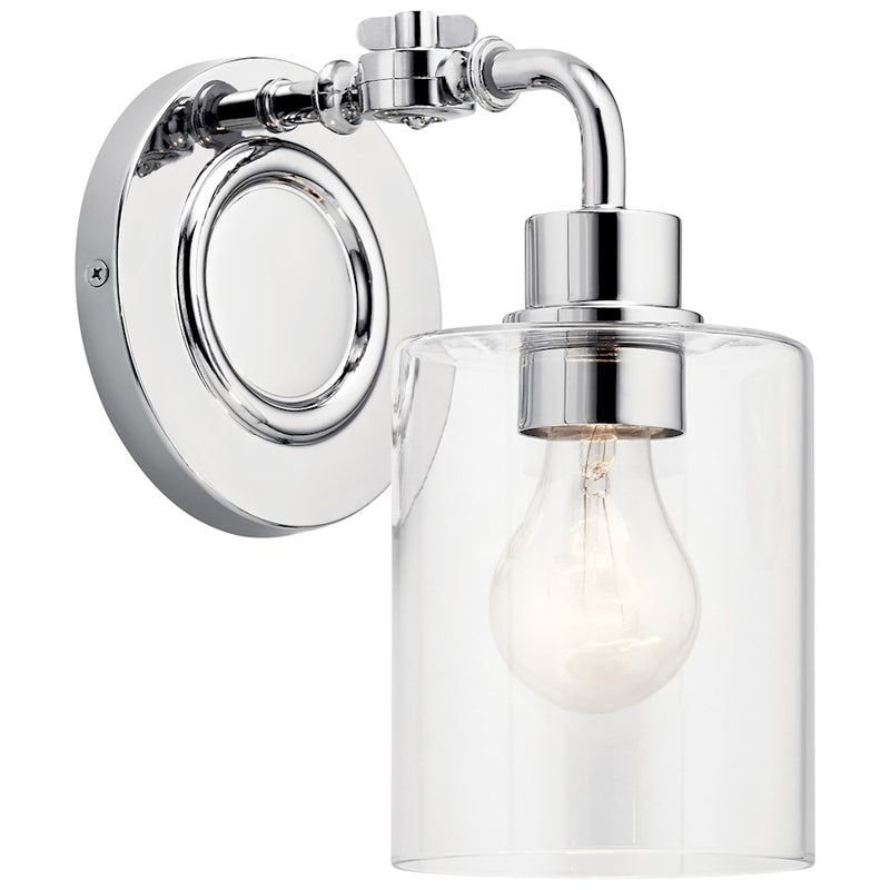 Kichler 1-Light Wall Sconce | Vintage Industrial Chrome Steel | Hallway & Bathroom Accent | 7.75 x 5.5 x 10 in | Model 45664CH