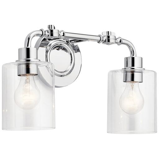 Kichler 17in 2-Light Bathroom Vanity Light | Vintage Industrial Chrome Steel | Bathroom & Powder Room | 17 x 6 x 10 in | Model 45665CH