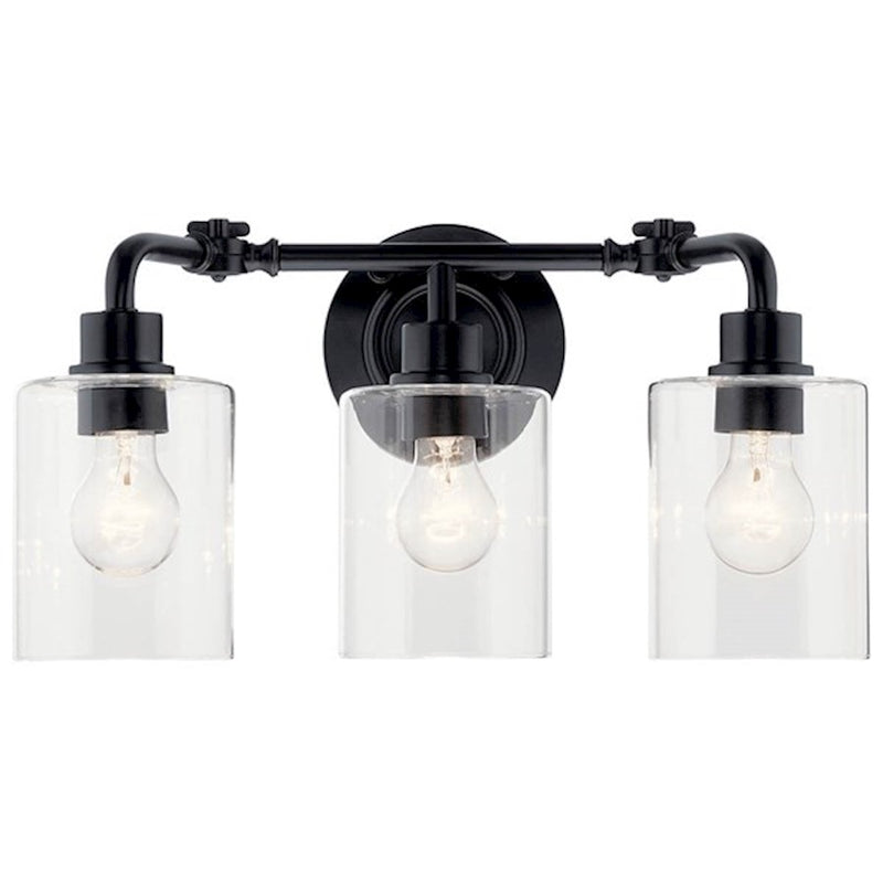 Kichler Gunnison 3-Light Bath Vanity | Industrial Black with Clear Glass | Bathroom Vanity & Makeup Area Light | 24in Wide, H 9.75in| Model 45666BK