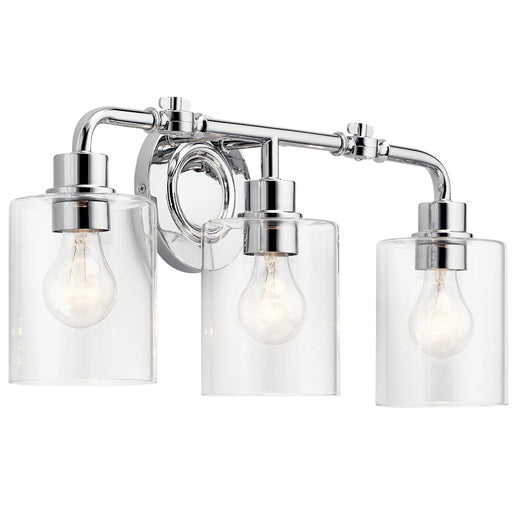 Kichler 24in 3-Light Bathroom Vanity Light | Chrome Steel Vintage Industrial | Bathroom Vanity | 24 x 6.25 x 9.75 in | Model 45666CH