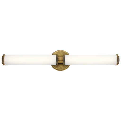 Kichler Indeco 27in 1-Light Linear Bath LED | Industrial Natural Brass and Satin Etched White Glass | Bathroom Vanity | Model 45685NBRLED