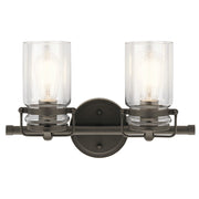 Kichler Brinley 16in 2-Light Bath Vanity | Rustic Olde Bronze Finish | Bathroom Vanity & Powder Room | W 16 x D 6 x H 10 in | Model 45688OZ