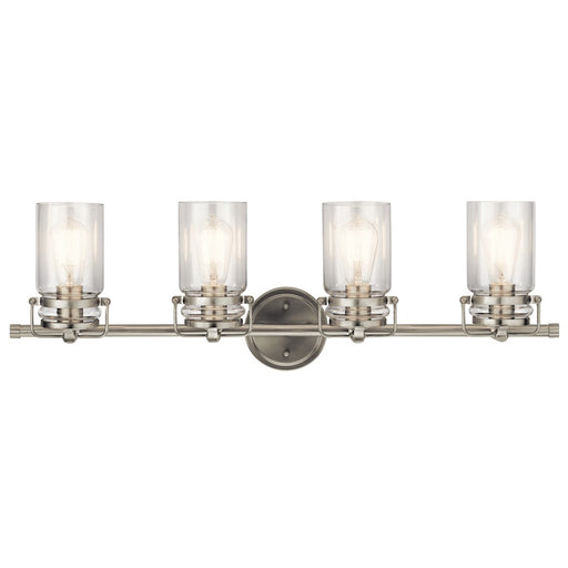 Kichler Brinley 32in 4-Light Bath Vanity Light | Rustic Brushed Nickel | Bathroom & Powder Room | 32 x 6.5 x 10 in | Model 45690NI