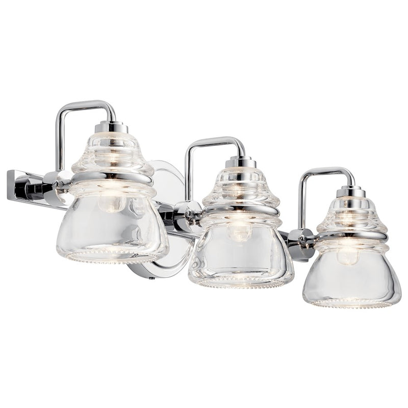 Kichler Talland 22in 3-Light Bath Light | Chrome Steel and Clear Glass | Bathroom Vanity | 22 x 6.5 in | Model 45693CH
