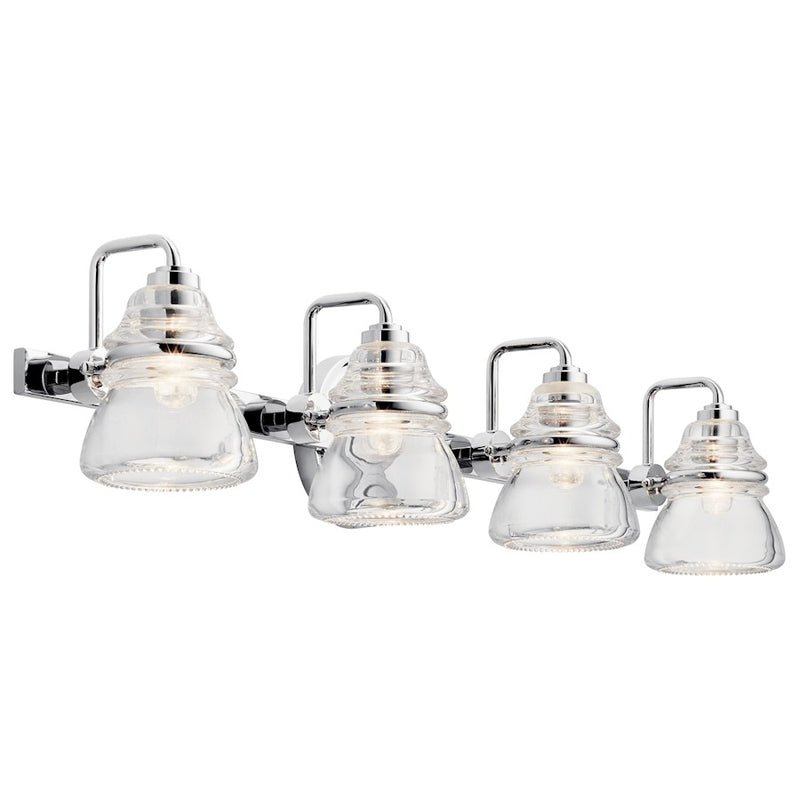 Kichler Talland 4-Light Bath Light | Industrial Chrome Steel | Bathroom Vanity & Powder Room | 31 x 6 in, Damp Rated | Model 45694CH