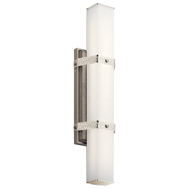 Kichler Bisou 22in LED Linear Bath Light | Polished Nickel with Distressed Antique Gray Wood | Bathroom Vanity | Model 45707PNLED