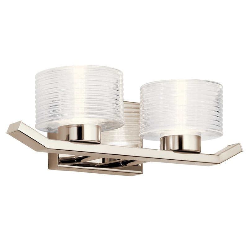 Kichler Lasus 17in 2-Light LED Bath Light | Modern Polished Nickel and Clear Glass | Bathroom Vanity | 875 lm, 3000K, Dimmable | Model 45722PNLED