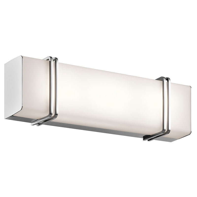 Kichler Impello 18in LED Linear Bath Light | Contemporary Chrome with Satin Etched White Glass | Bathroom Vanity | 18.25 x 5.5 in | Model 45801CHLED