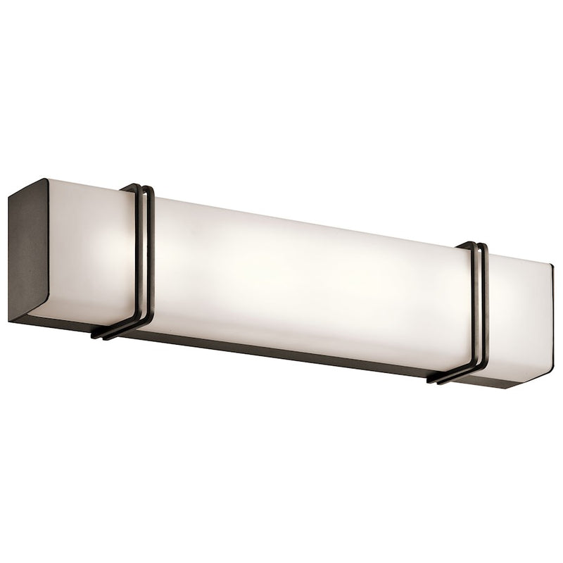 Kichler Impello 24in LED Linear Bath Light | Contemporary Olde Bronze and Satin Etched White | Bathroom Vanity | Model 45838OZLED