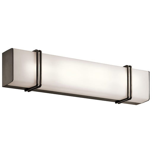 Kichler Impello 24in LED Linear Bath Light | Contemporary Olde Bronze and Satin Etched White | Bathroom Vanity | Model 45838OZLED