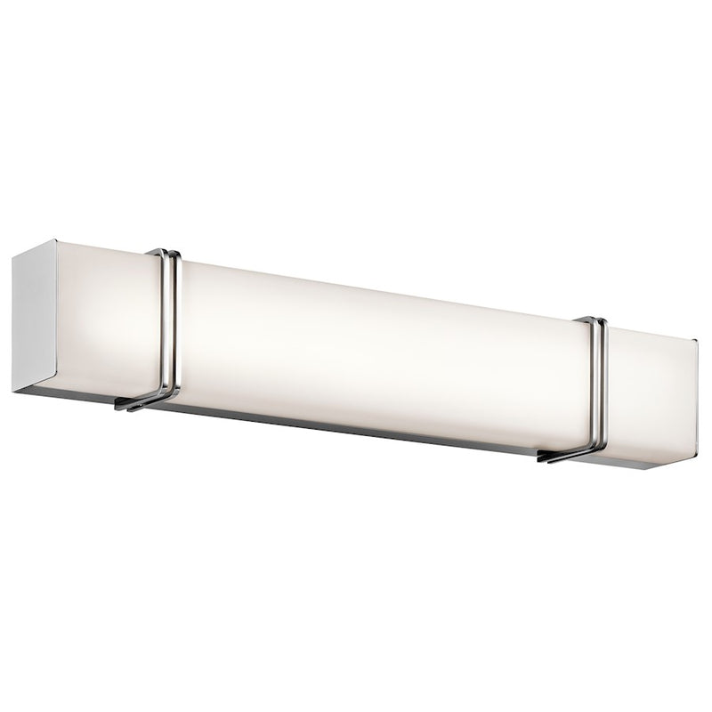 Kichler Impello 30in LED Linear Bath Light | Contemporary Chrome and Satin Etched White | Bathroom Vanity & Mirror | Model 45839CHLED